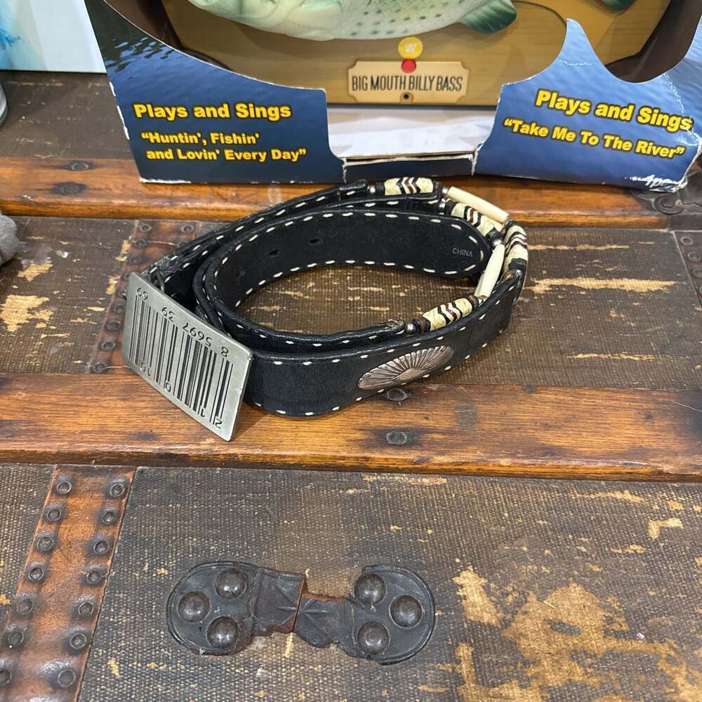 Justin Tooled Concho Western Leather Belt - Size 36